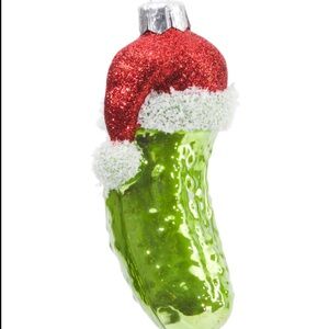 VITBIS Made In Poland 4.5x1.5 Pickle With Santa Hat Glass Ornament